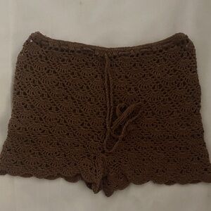 Brown Crochet Women Shorts Hand Made No Size Waist 13 inches